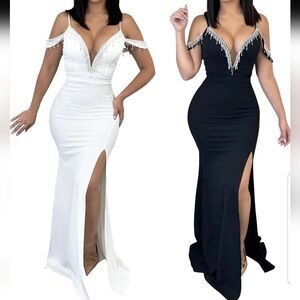 Rhinestone Embellished Long Sleeve Cocktail Dress XXL